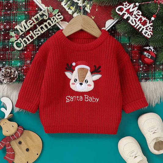 Christmas Red Pullover Elk Baby Crew Neck Sweater-New Year Gift