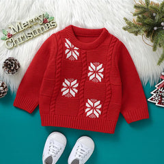 Christmas Snow Knited Baby Sweater Top Crew Neck Pullover