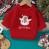 Christmas Red Pullover Elk Baby Crew Neck Sweater-New Year Gift