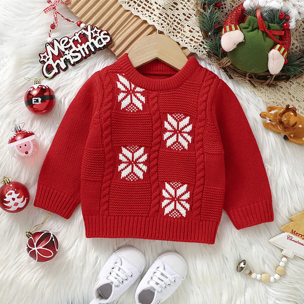 Christmas Snow Knited Baby Sweater Top Crew Neck Pullover