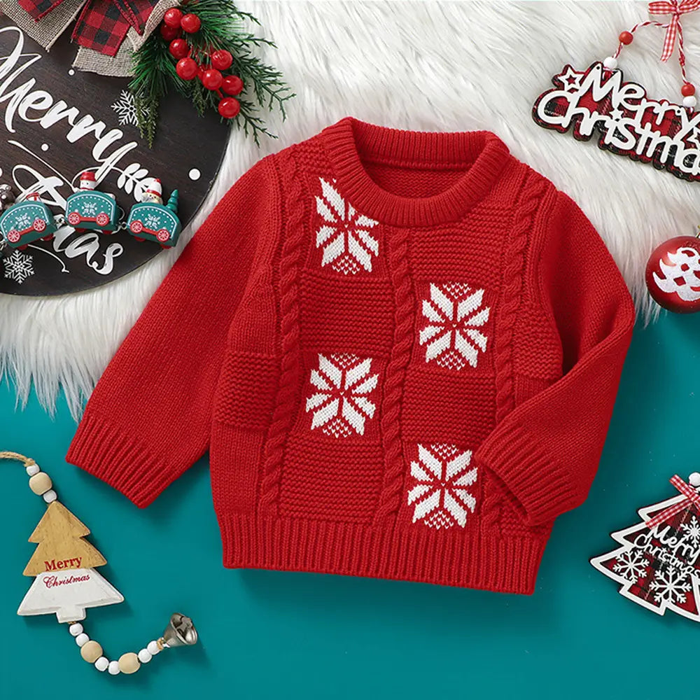 Christmas Snow Knited Baby Sweater Top Crew Neck Pullover