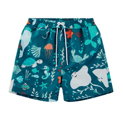 Boys Swim Trunks with UPF 50+ Kids Swimsuit-Green Whale