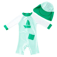 Toddler Boy Swimwear UPF 50+ Sun Protection Sunsuit Baby Swimsuit-Green Boat