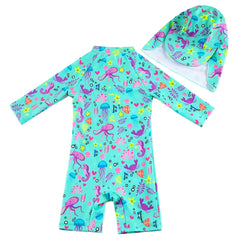 Baby Girl Sunsuit Set with Sun Hat UPF 50+-Blue Octopus