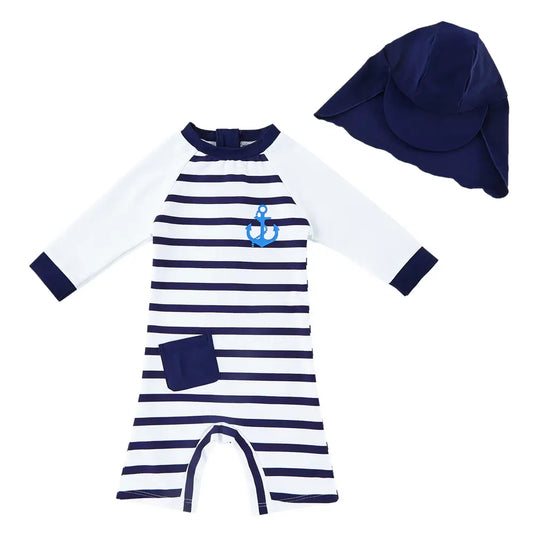 Baby Boy Sunsuit UPF 50+ Sun Protection Infant Swimwear-Stripe Anchor