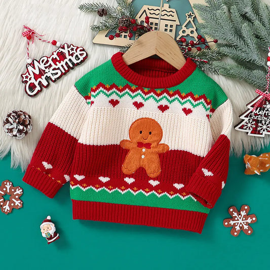 Christmas Cute Baby Sweater Top-Gingerbread Man Pattern