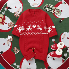 Christmas Baby One-piece Sweater Crew Neck Pullover-Elk & Love