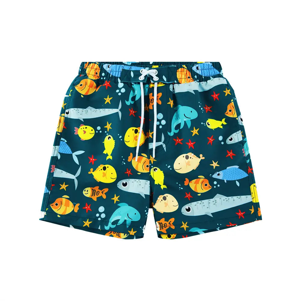 Boy Swim Shorts UPF 50+ Kids Swim Trunks Swimsuit-Ocean Fish