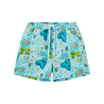 Toddler Boy Beach Shorts with UPF 50+ Boys Swim Trunks-Green Shark