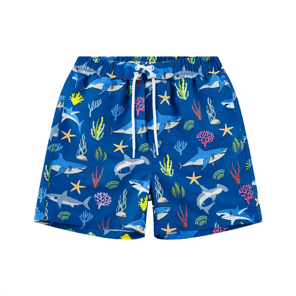 UPF 50+ Sun Protection Boy's Swim Trunk Toddler Swimsuit-Blue Shark