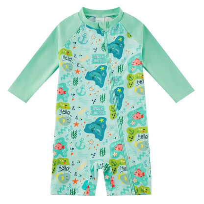 Baby Boy One-piece Swimsuit UPF 50+ Swimwear-Green Shark