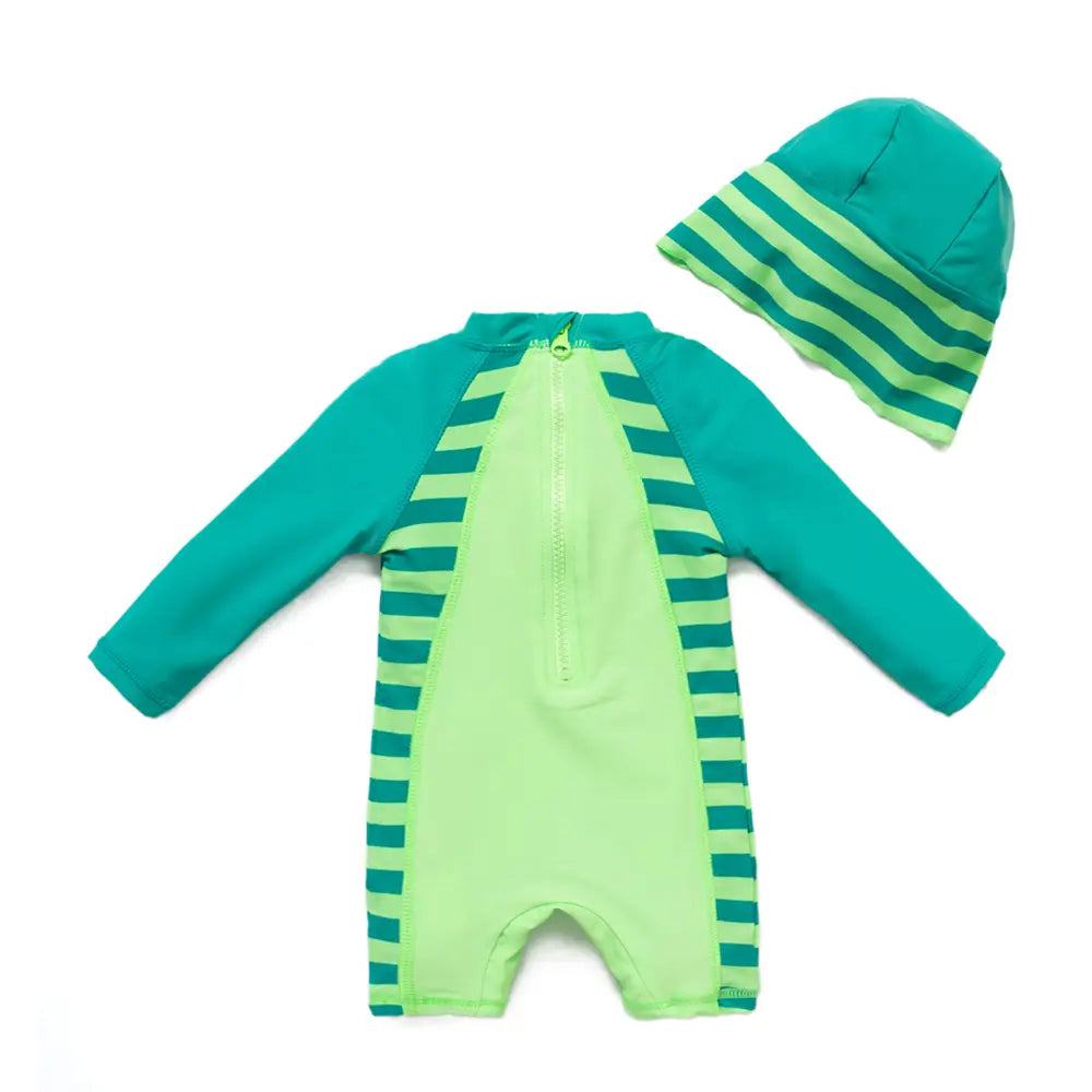 Infant Boy One-piece Swimwear with Sun Hat UPF50+ Sunsuit-Green Dinosaur