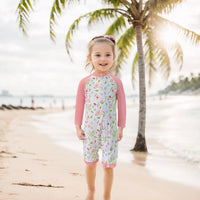 Baby Girls Full Zipper Swimsuit UPF 50+ One-Piece Sunsuit-Pink Flower