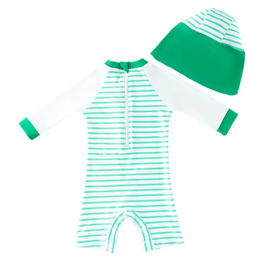 Toddler Boy Swimwear UPF 50+ Sun Protection Sunsuit Baby Swimsuit-Green Boat