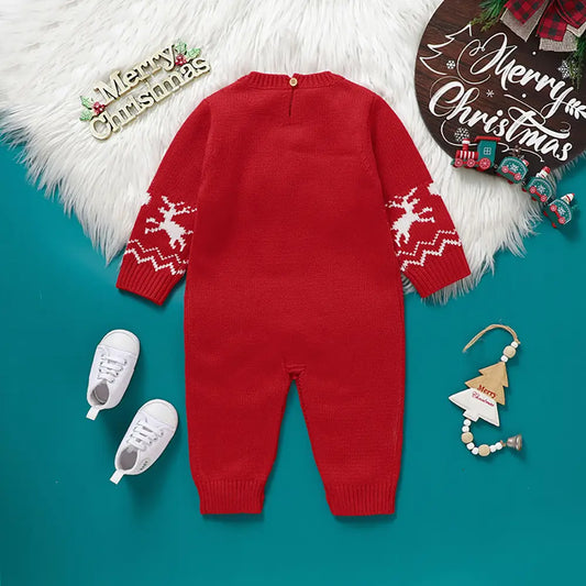 Christmas Baby One-piece Sweater Crew Neck Pullover-Elk & Love