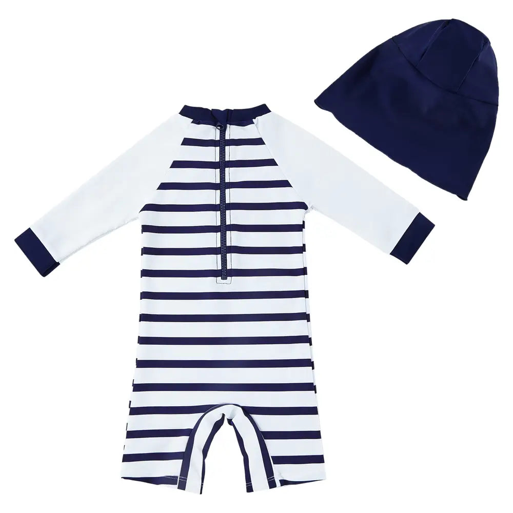 Toddler Boys One-piece with UPF 50+ & Sun Hat-Navy Anchor