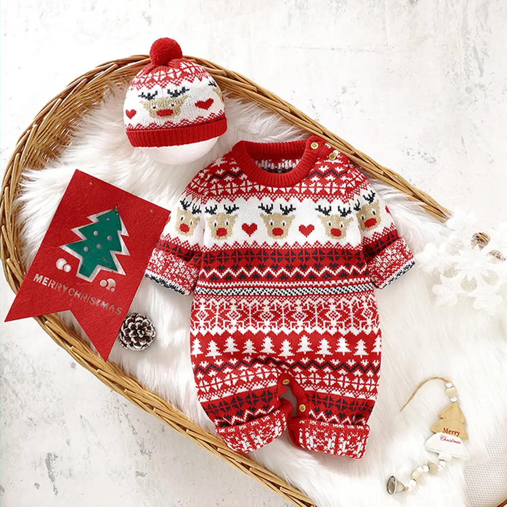 Christmas Baby Fashion One-piece Christmas Sweater with Hat