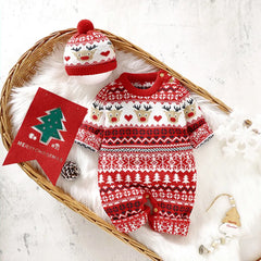 Christmas Baby Fashion One-piece Christmas Sweater with Hat