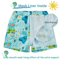 Toddler Boy Beach Shorts with UPF 50+ Boys Swim Trunks-Green Shark