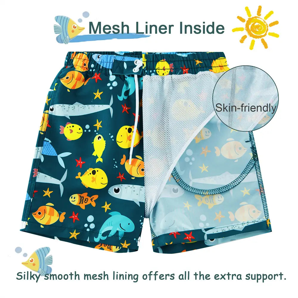 Boy Swim Shorts UPF 50+ Kids Swim Trunks Swimsuit-Ocean Fish