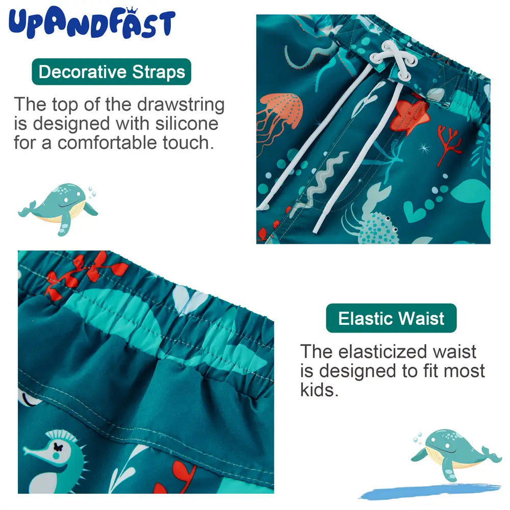 Boys Swim Trunks with UPF 50+ Kids Swimsuit-Green Whale