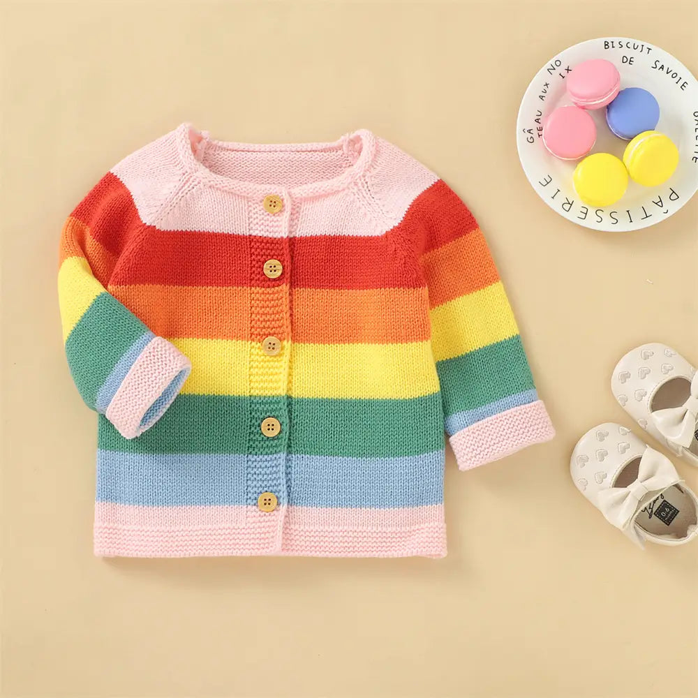 Baby Acrylic Cardigan Rainbow Knit Sweater for Little Ones