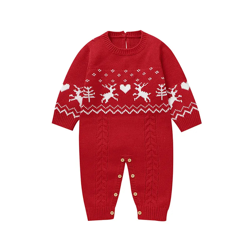 Christmas Baby One-piece Sweater Crew Neck Pullover-Elk & Love