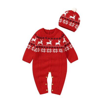 Baby Christmas Gift One-piece Sweater with Hat-Christmad Elk