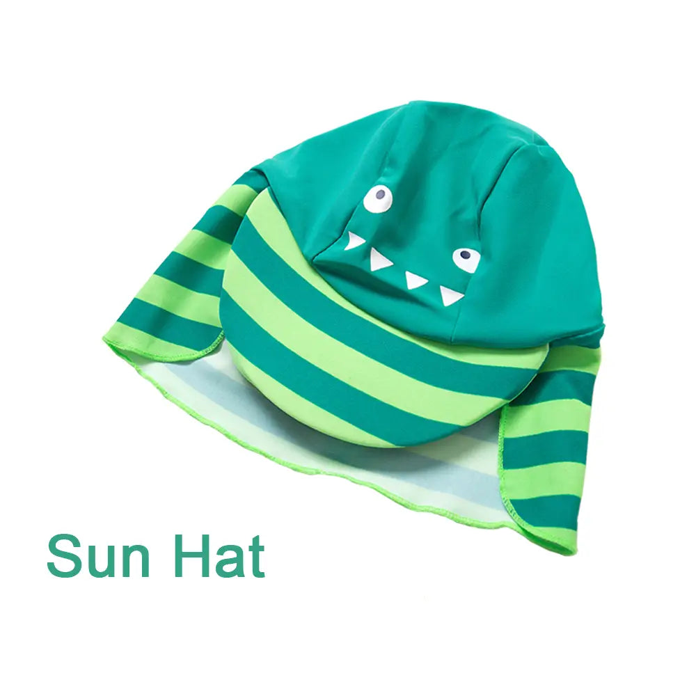 Infant Boy One-piece Swimwear with Sun Hat UPF50+ Sunsuit-Green Dinosaur