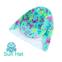 Baby Girl Sunsuit Set with Sun Hat UPF 50+-Blue Octopus