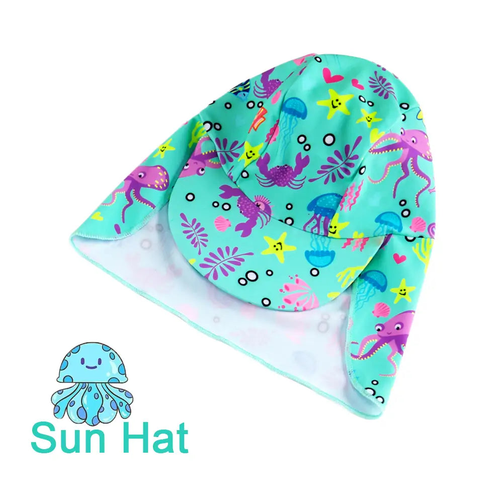 Baby Girl Sunsuit Set with Sun Hat UPF 50+-Blue Octopus