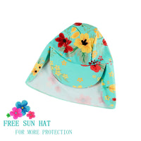 Baby Girl Swimsuit One Piece Sunsuit with UPF 50+ Sun Hat-Chinese Style