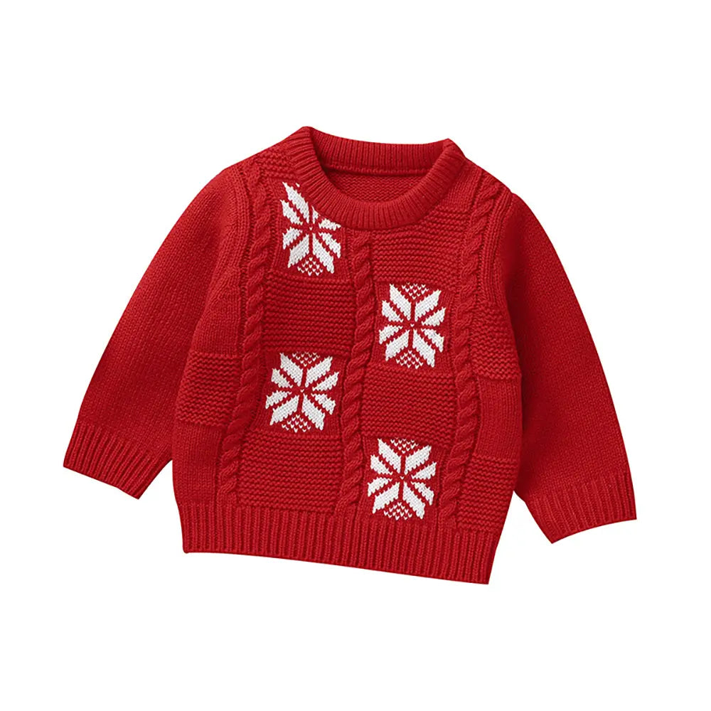 Christmas Snow Knited Baby Sweater Top Crew Neck Pullover