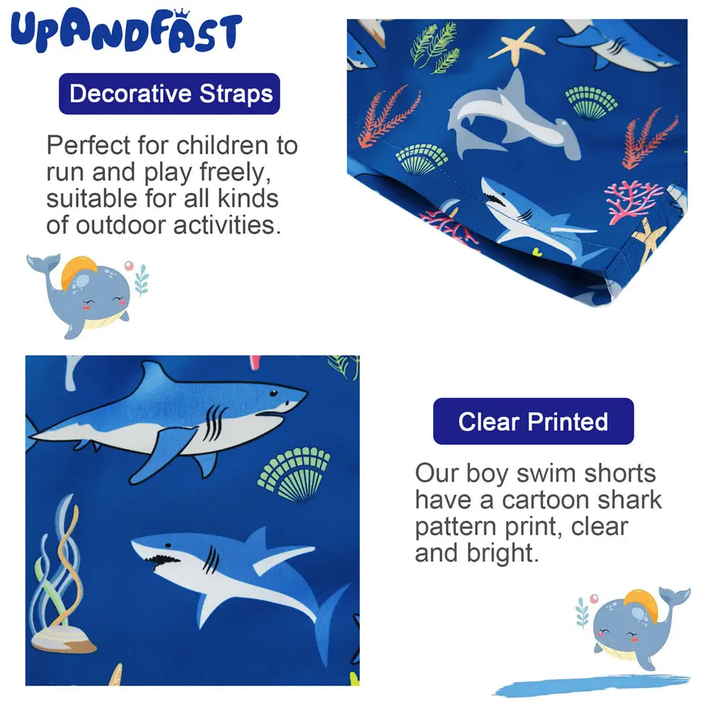 UPF 50+ Sun Protection Boy's Swim Trunk Toddler Swimsuit-Blue Shark