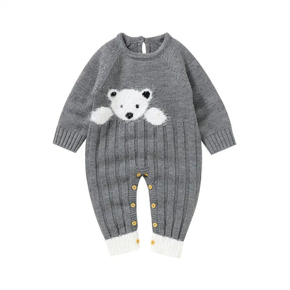 Toddler One-piece Sweater Infant Knit Sweater with Snap Button-White Bear