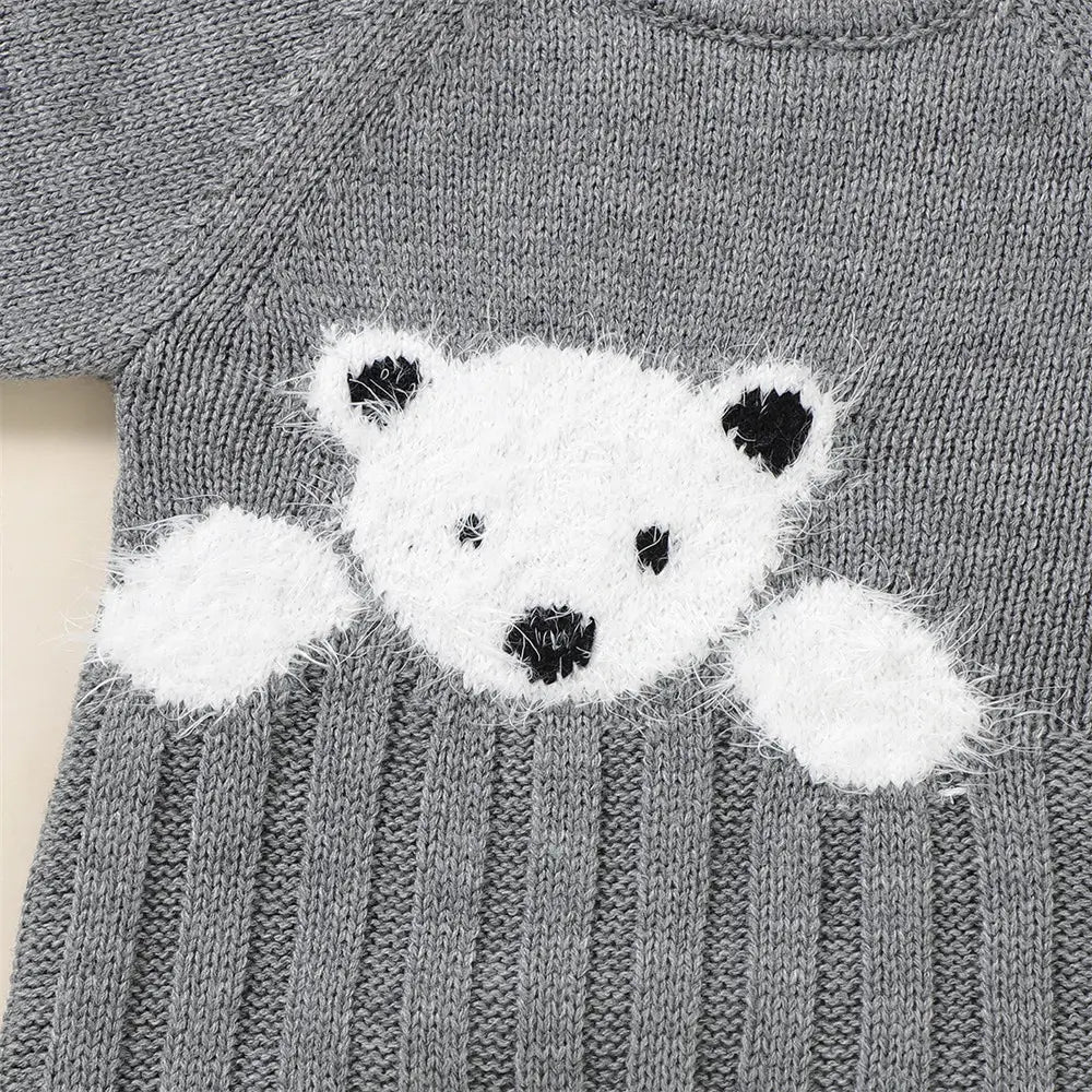 Toddler One-piece Sweater Infant Knit Sweater with Snap Button-White Bear