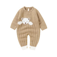 Toddler One-piece Sweater Infant Knit Sweater with Snap Button-White Bear