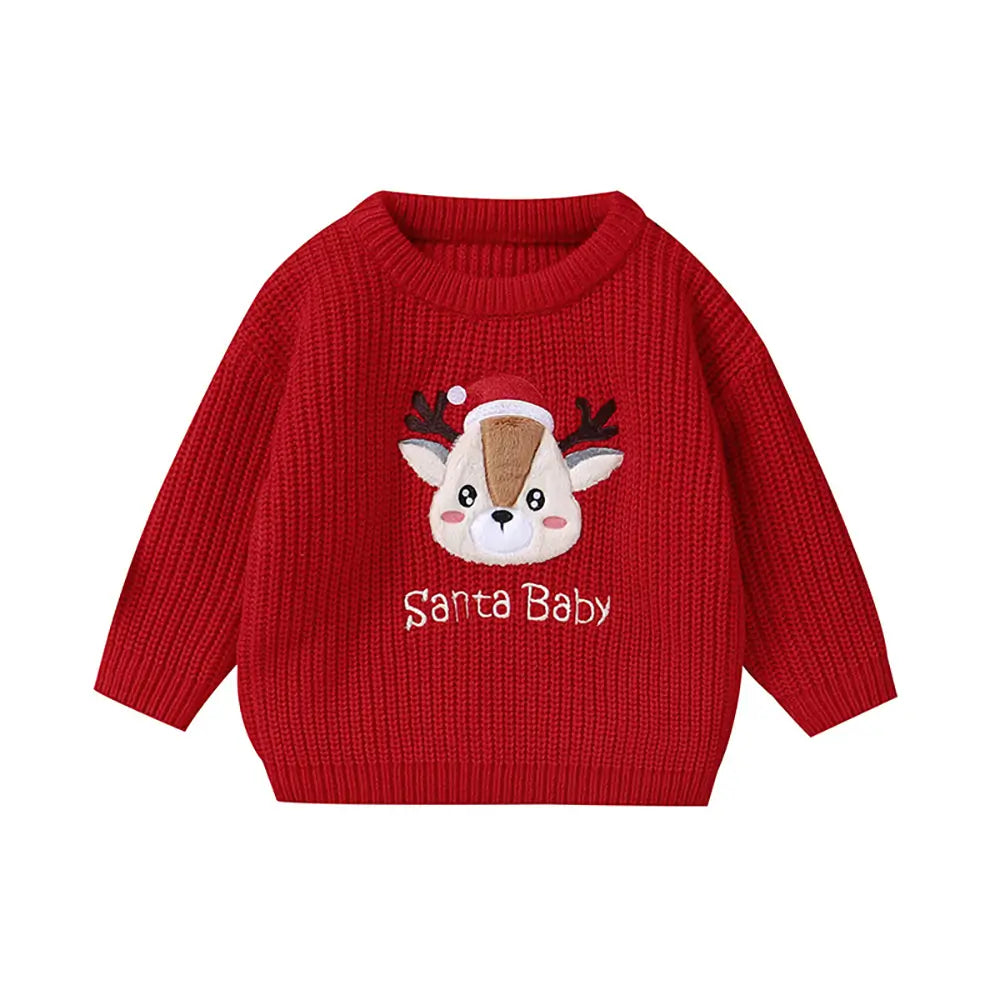 Christmas Red Pullover Elk Baby Crew Neck Sweater-New Year Gift