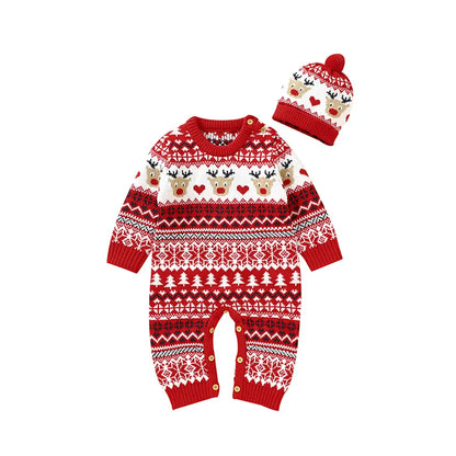 Christmas Baby Fashion One-piece Christmas Sweater with Hat