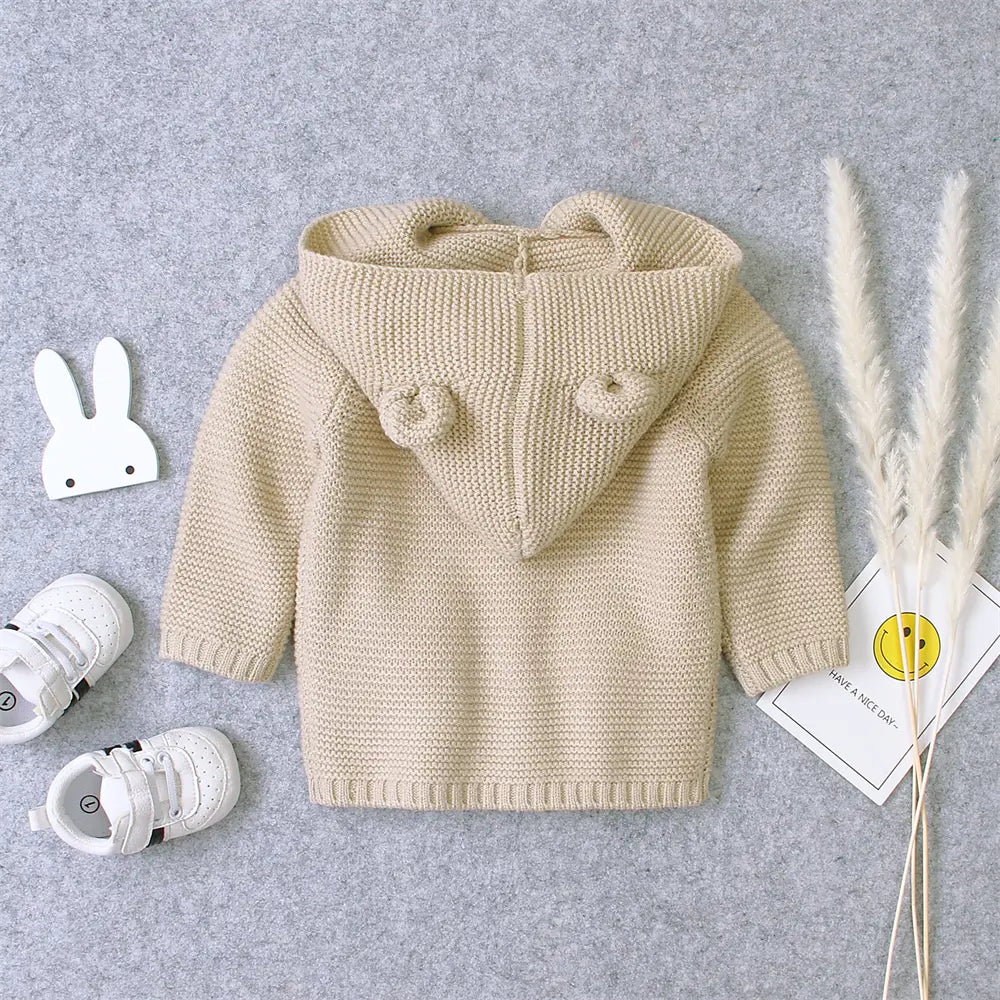 Baby Hooded Sweater Infant Knit Cardigan-Khaki