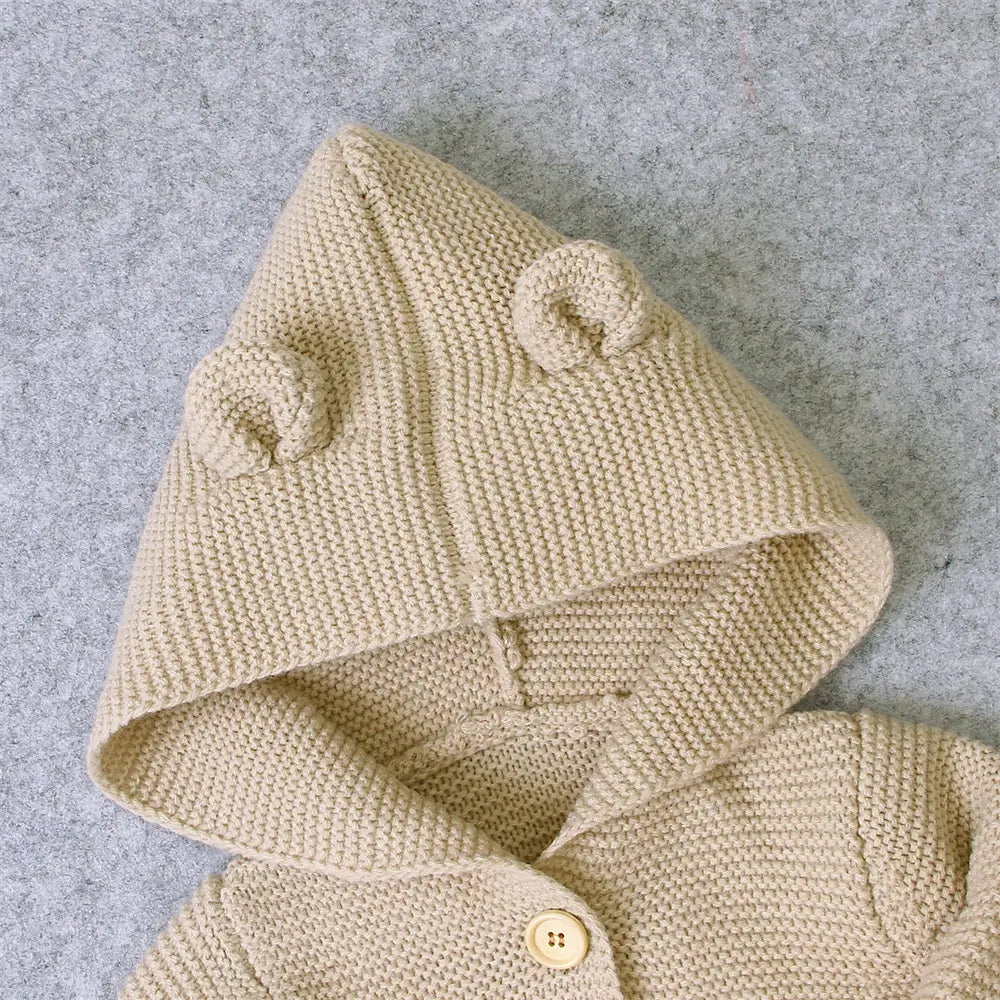 Baby Hooded Sweater Infant Knit Cardigan-Khaki