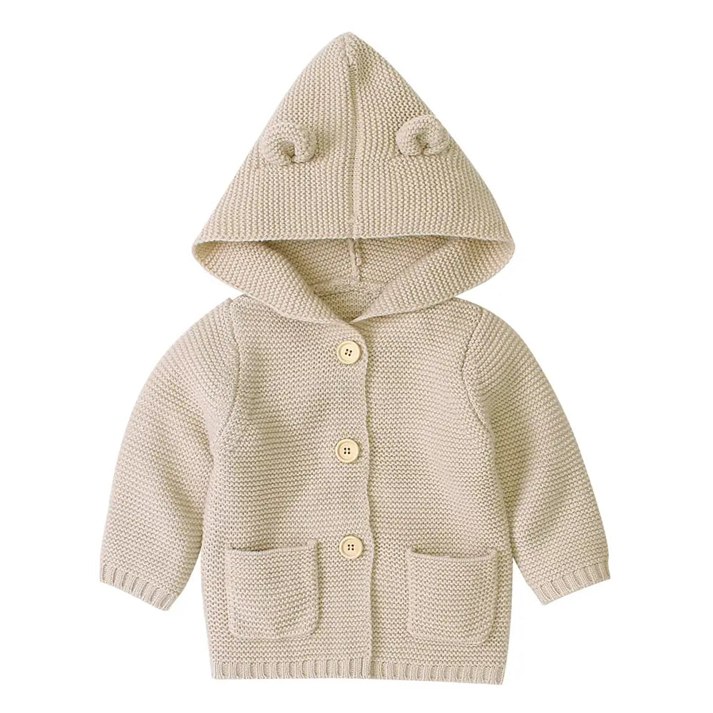 Baby Hooded Sweater Infant Knit Cardigan-Khaki