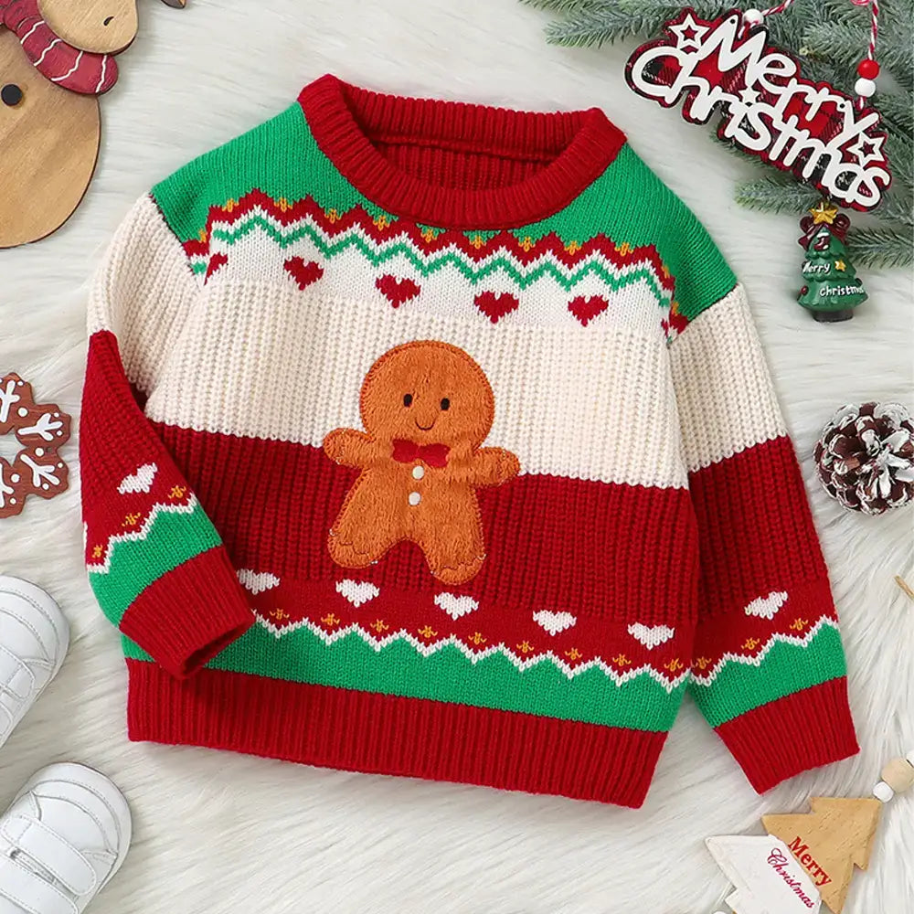 Christmas Cute Baby Sweater Top-Gingerbread Man Pattern