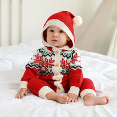 Christmas Snow Cardigan Baby One Piece Hooded Sweater