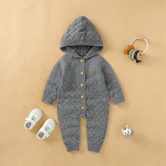 Infant Onesie Hooded Sweater Solid One-Piece Cardigan