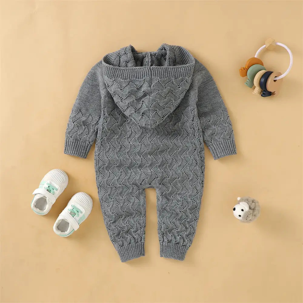 Infant Onesie Hooded Sweater Solid One-Piece Cardigan