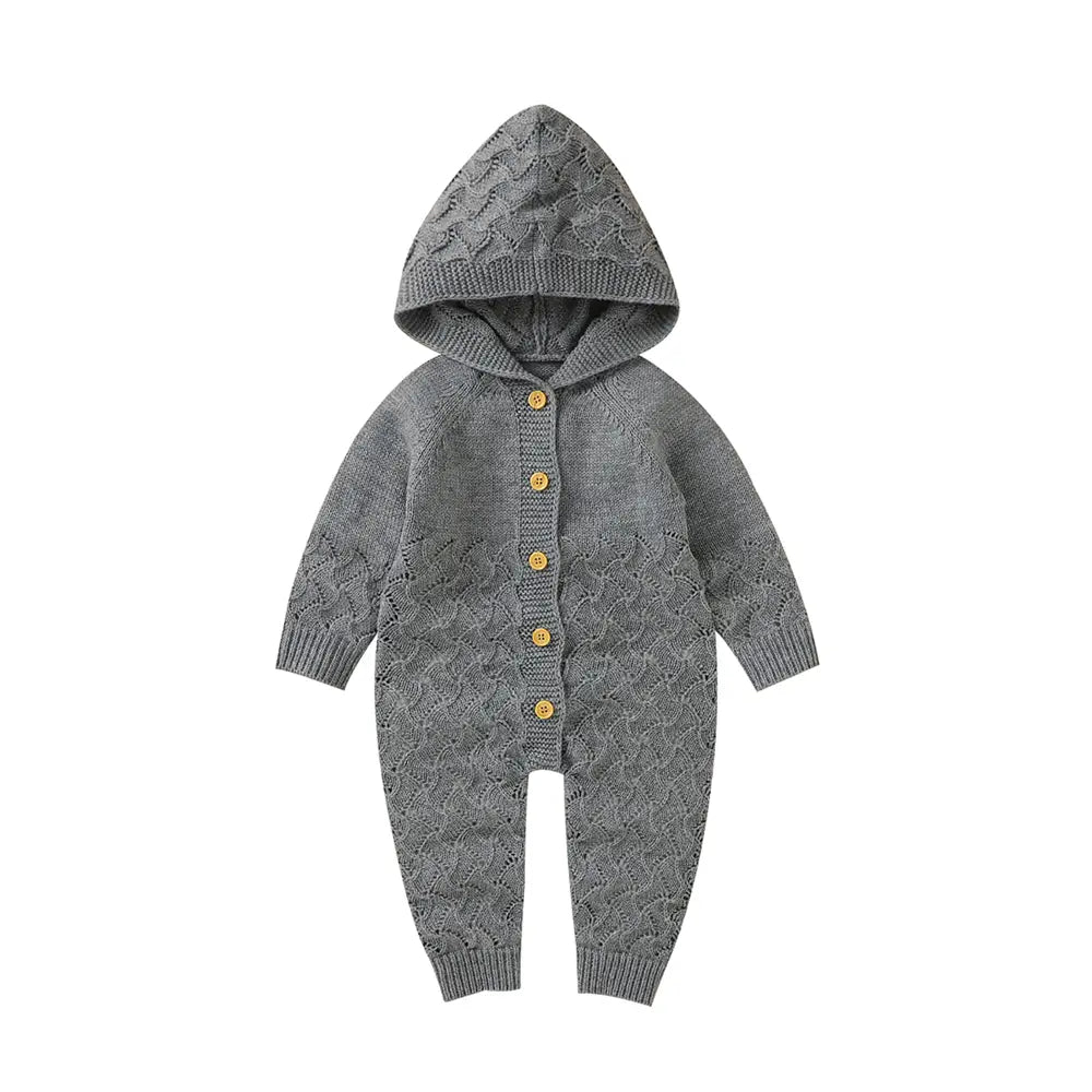 Infant Onesie Hooded Sweater Solid One-Piece Cardigan