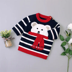 Stripe Infant Sweater with Button Acrylic Baby Pullover-Bear