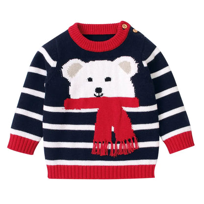 Stripe Infant Sweater with Button Acrylic Baby Pullover-Bear