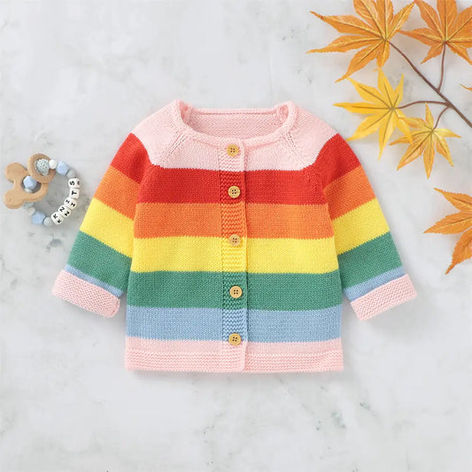 Baby Acrylic Cardigan Rainbow Knit Sweater for Little Ones